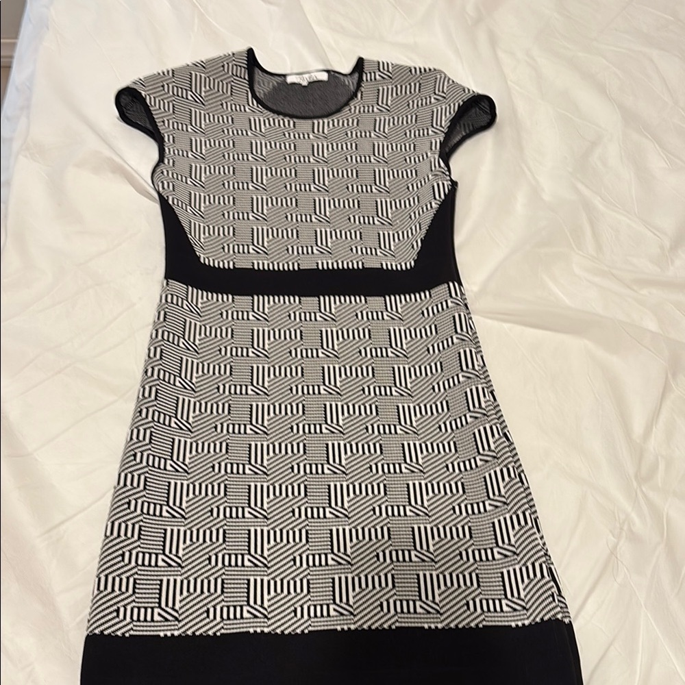 Parker Black and White Patterned Mini Dress